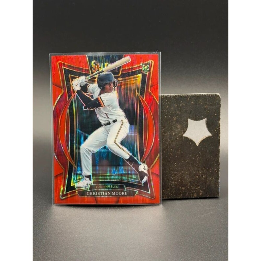 2025 Panini Select Christian Moore Concourse Red Flash Prizm RC /299